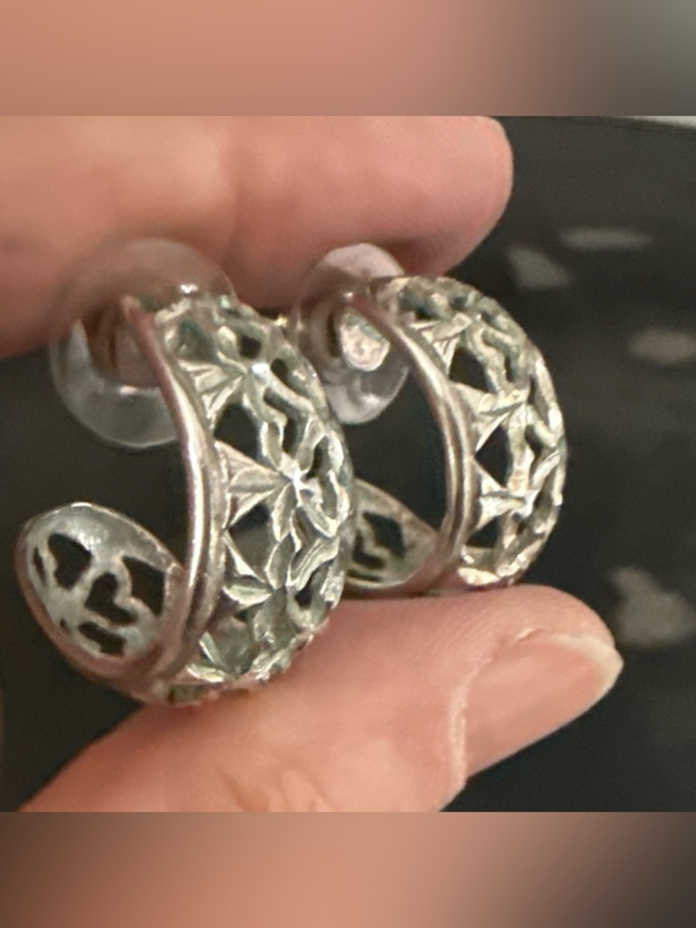 Sterling Silver Filigree Hoop Earrings - Floral Pattern